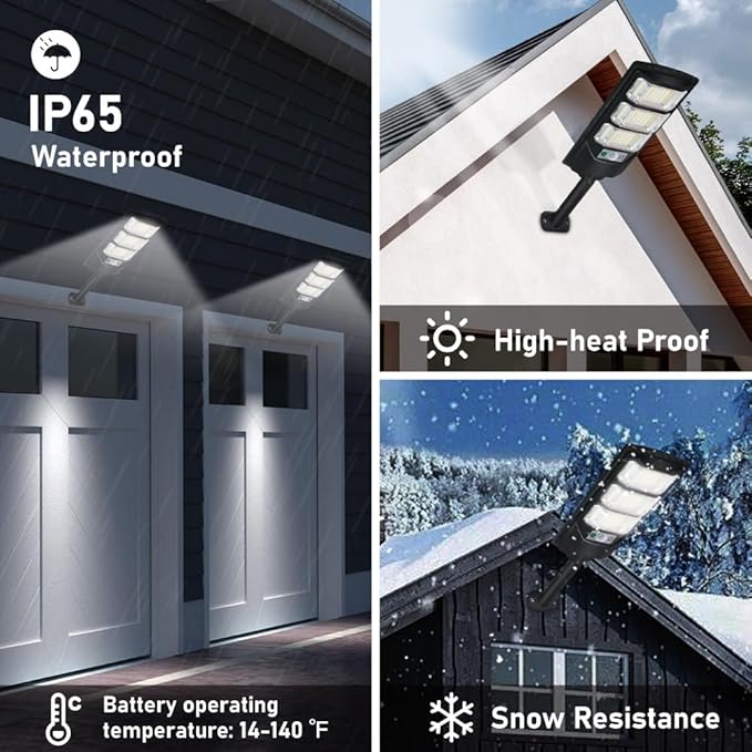 Solar Outdoor Light 2 Pack 144 LED 6500K Dusk to Dawn Solar Powered Street Light IP65 Waterproof Motion Sensor Security Flood Light with Remote Control Smart Light for Patio Barn Yard Garage