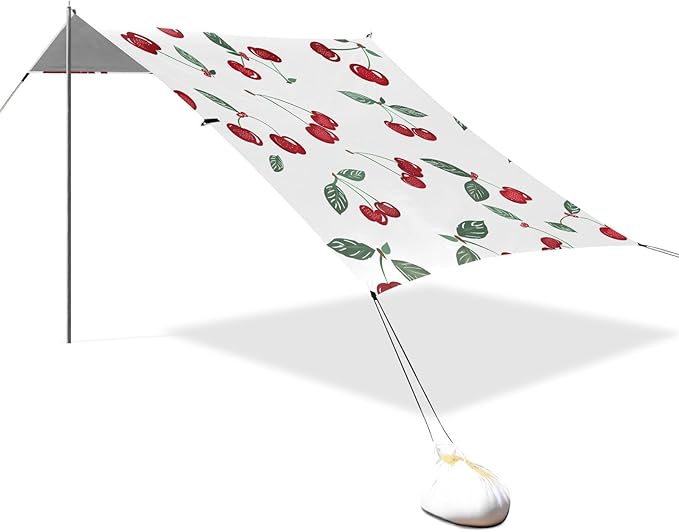 ALAZA Cherry on White Pattern Beach Tent Sun Shelter Portable Canopy Sunshade for Outdoor Camping Picnics Backyard Fun 10x9 ft