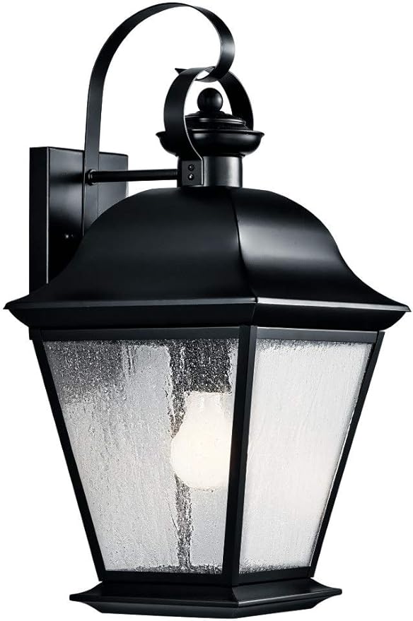 Kichler Mount Vernon 1-Light Outdoor Wall Light in Black Clear Seeded Glass for Traditional Exterior Style (9.5 W x 19.5 H x 10.25 D) 9709BK