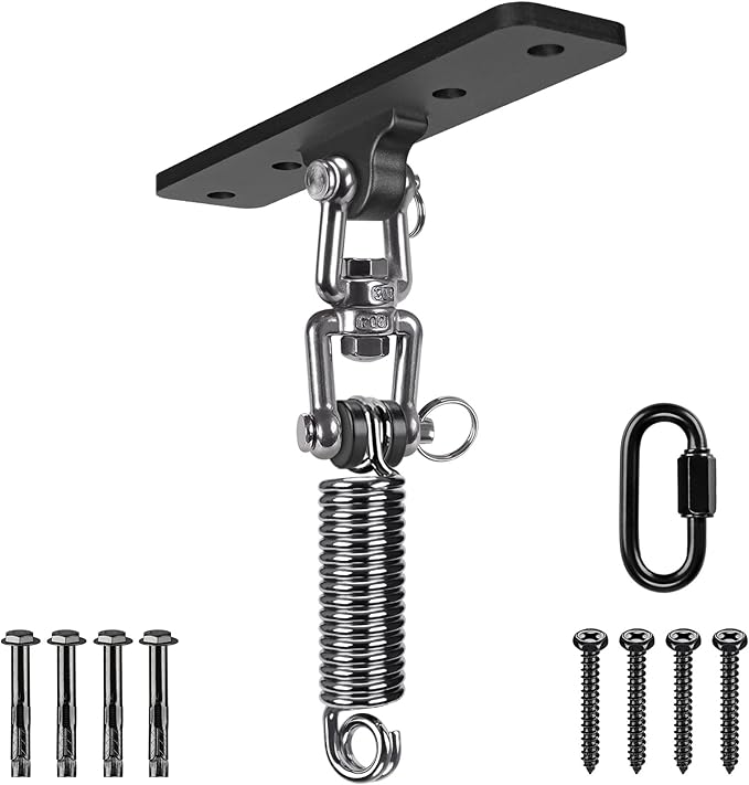 Dolibest Hammock Chair Hanging Kit Heavy Duty Swing Hanger (180°+360° Rotation) with Spring for Indoor Outdoor Playground Hanging Swing Hammock Chair Punching Bags Easy to Install