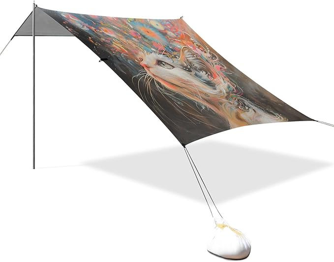 ALAZA Cat Kitten Art Beach Tent Sun Shelter UPF50+ Protection Beach Shade Canopy w/ 4 Sandbags for Outdoor Camping Fishing Backyard Fun Picnic 10x9 ft