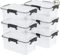 12 Quart Clear Plastic Storage Box with Gasket Seal Lid Set of 6 Stackable Plastic Storage Bins with Secure Latching Buckles