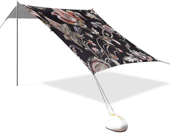ALAZA Vintage Paisley Flower Beach Tent Sun Shelter UPF50+ Protection Beach Shade Canopy w/ 4 Sandbags for Outdoor Camping Fishing Backyard Fun Picnic 10x9 ft