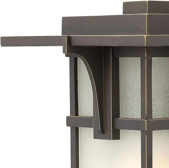 Hinkley Manhattan Single Light Outdoor Wall Mount Lantern Aluminum Etched Seedy Glass Panels Craftsman Style Oil Rubbed Bronze Finish