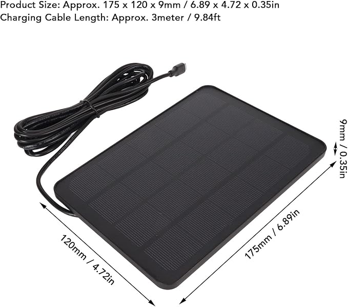 Solar Panel for Security Camera Outdoor 5V 4W High Efficiency Panel Camera Charger with 9.84ft Power Cord 360 Degree Rotation Efficient Conversion (Black)