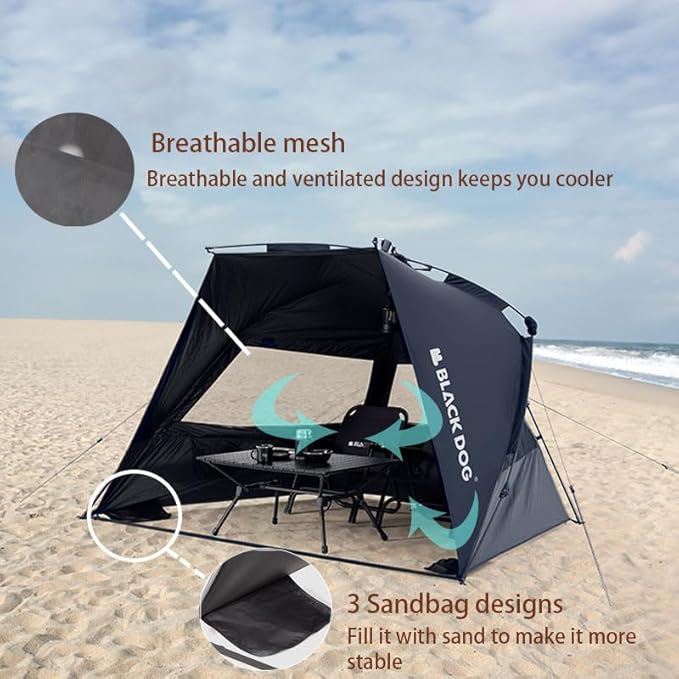 Blackdog Automatic Camping Sunshade Tent Outdoor Easy Setup Portable Beach Sun Shelter with HookUPF 50+ Waterproof for Camping Hiking Fishing Mountaineering for 3-4 Persons