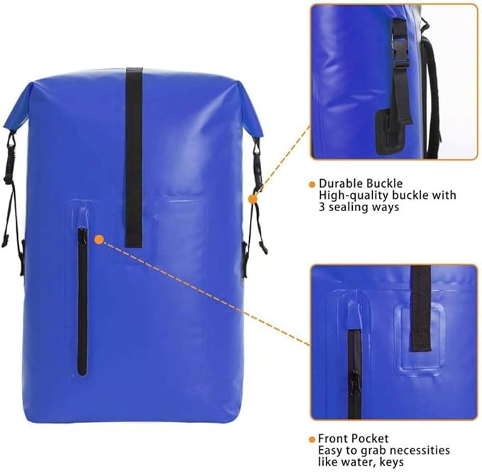 qiuqiu Waterproof Dry Bags Backpack 40L Heavy Duty Roll-Top Closure Travel Backpack for Boating Beach Kayaking Skiing Fishing Camping Swimming