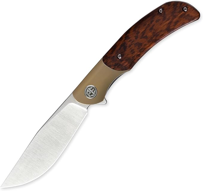 Petrified fish PFP09 Hourglass Folding Knife3.54 K110 Steel Satin Blade 3.88oz Titanium and Snakewood Handle Pocket knife for Camping Outdoor EDC (Snakewood Satin)