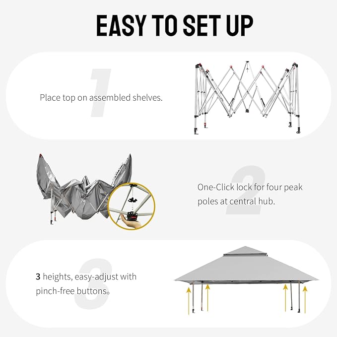 CROWN SHADES 13x13 Pop Up Gazebo Canopy Tent Gazebos on Clearance - Outdoor Gazebo for Backyard &amp Patio Furniture - Carpa Pop Up Tent with Wheeled STO-N-Go Cover Bag (Grey)