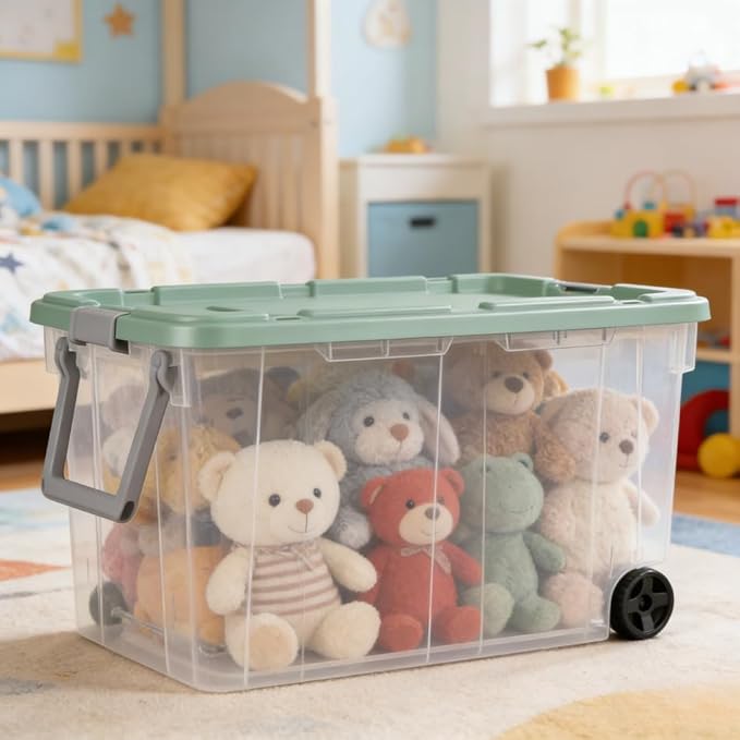 160 Quart Durable Clear Storage Container with Latch Lid and Pull Handle Light Green 2 Pack