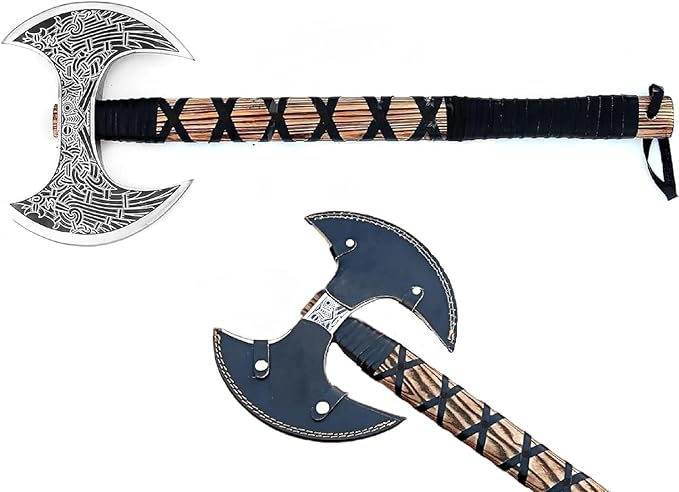 Vikocrafts Ax106 24 Double Headed Viking Axe – Handmade High Carbon Steel Craft with Shaft Double Sided Nordic Dane Design Axe Custom Gift for Men Christmas Edition