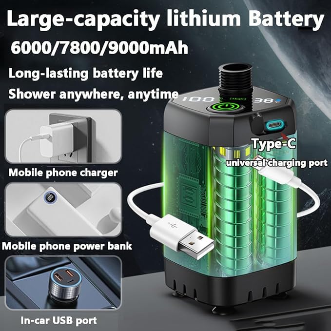 Portable Shower for Camping Rechargeable Camping Shower with Intelligent Digital Display Outdoor Camp Pump Camping Shower Pump with Power Display for Hiking Travel Car Pet 9000mAh