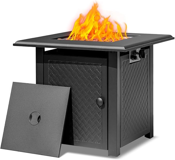 28 Inch Propane Fire Pit Table 50000 BTU Steel Gas Fire Pits for OutsideOutdoor Gas Firepit with Lid and Lava Rocks Propane Firepit for Paito Garden BackyardAdd Warmth to Gatherings