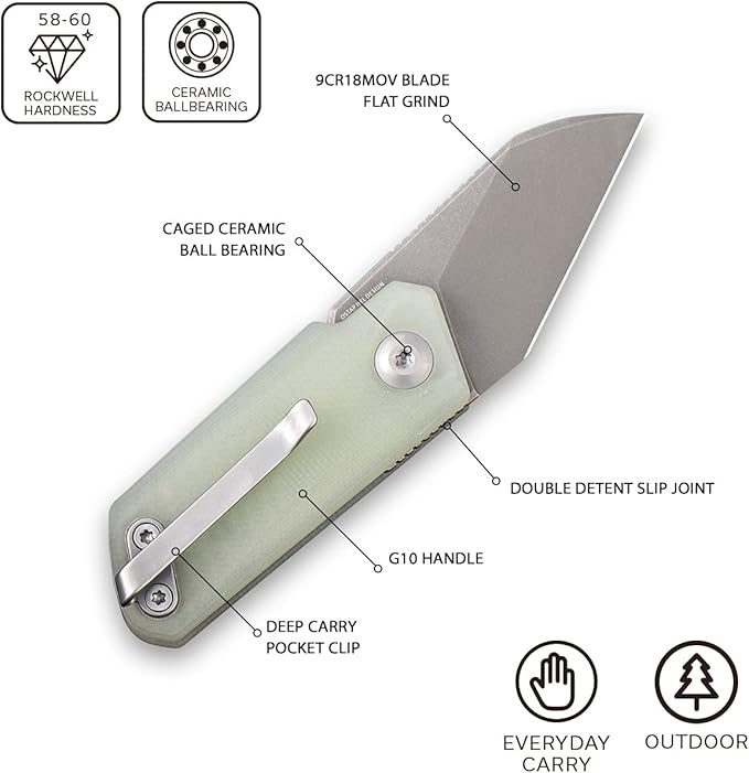 CIVIVI Ki-V Front Flipper Pocket Knife Double Detent Slip Joint Small Folding Knife with Deep Carry Pocket Clip For Easy EDC C2108A (Natural)