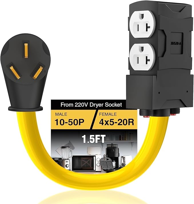 NEMA 10-50P to 110V Adapter for Gas Stove &amp Household Appliances 50Amp Electric Range Outlet to 4X 5-20R T-Blade Power Hub with 20A Circuit Breakers Heavy Duty STW Distribution Cord ETL Listed