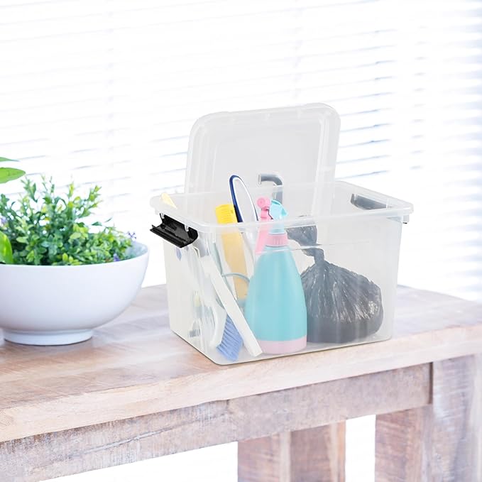 12 L Plastic Storage Bin with Lid Clear Latching Storage Box 4 Packs