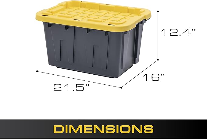 CX BLACK &amp YELLOW 12-Gallon Heavy Duty Storage Bins with Lids Stackable Plastic Storage Bins with Weather-Resistant Design Home Organization 6 Pack (12.51H x 16.3W x 21.8D)