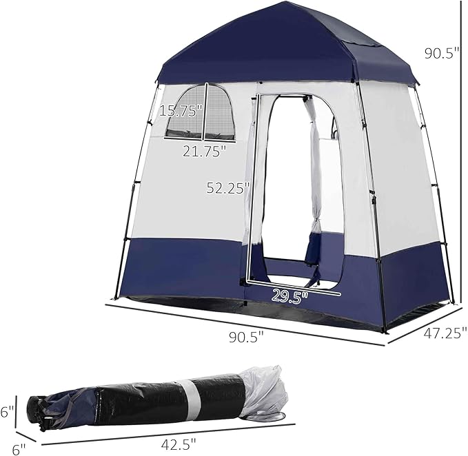 Camping Shower Tent - Instant Setup 2 Room Privacy Shelter w/20L Shower Bag 2000mm Waterproof Enclosure &amp Detachable Floor Portable Bathroom Tent for Beach/Camping/RV