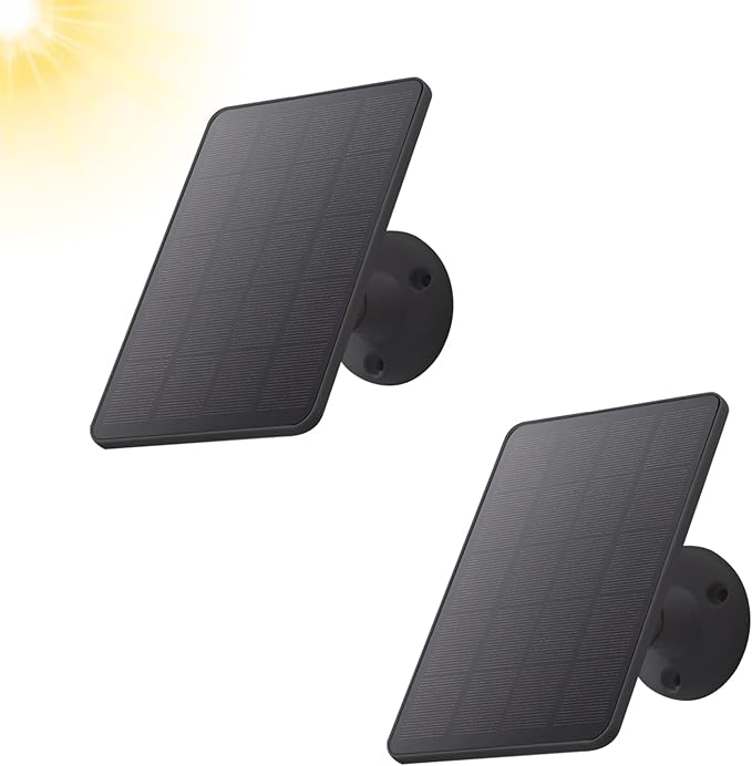 2 Pack Solar Panel Compatible with WYZE Battery Cam Pro 5V Solar Panel for Security Camera Charger Micro USB &amp USB-C 10ft Charging Extension Cable and Adjustable Wall Mount Black