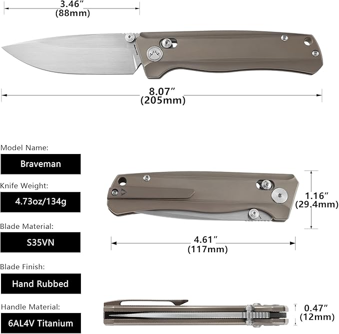 CMB Braveman EDC Knife Folding Pocket knife with Clip for Men and Women Crossbar Lock Knife with S35VN Steel Blade Titanium Handle for Outdoors Camping Hiking-CMB-17 (CMB-17G)