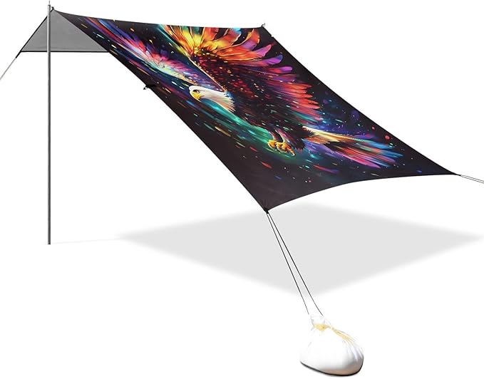 ALAZA Bald Eagle Beach Tent Sun Shelter UPF50+ Protection Beach Shade Canopy w/ 4 Sandbags for Outdoor Camping Fishing Backyard Fun Picnic 10x9 ft