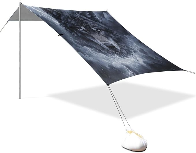 ALAZA Clouds Lightening Storm Wolf Beach Tent Sun Shelter Portable Canopy Sunshade for Outdoor Camping Picnics Backyard Fun 10x9 ft