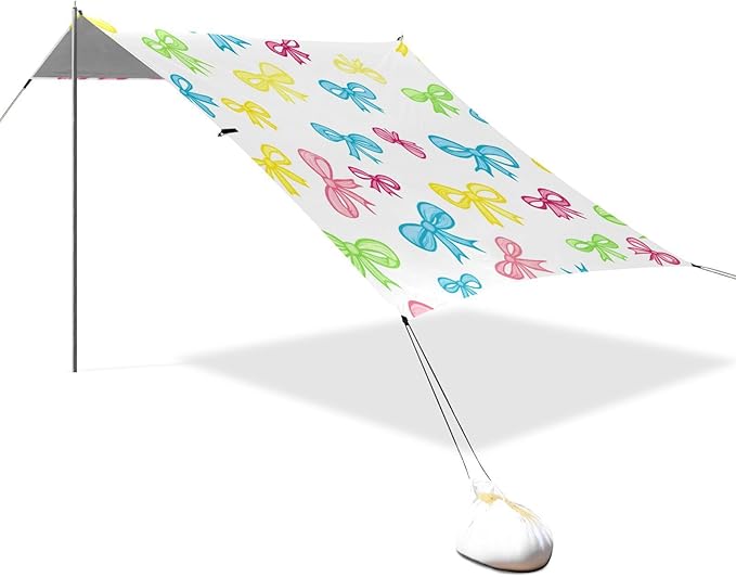 xigua Bow Tie Beach Tent Sun Shelter with Carrying Bag - Silver Coated Oxford Fabric Beach Canopy for Beach Camping Fishing - Includes Windproof Ropes Sandbags &amp Stakes