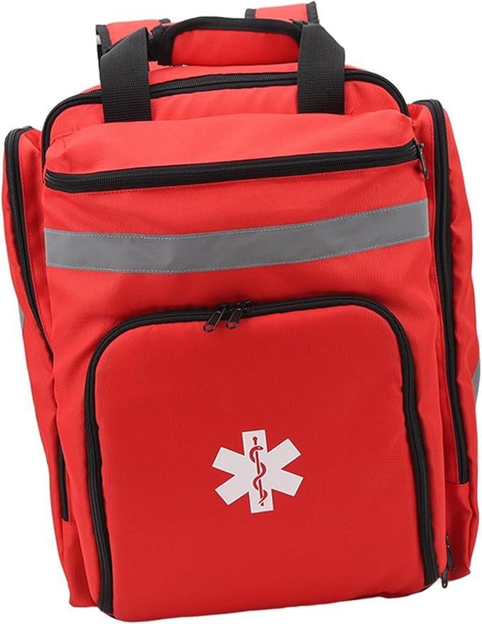 ANGGREK First Responder Backpack Bag Red Multi Pockets Cloth Material Reflective Firefighter Bag for Travel