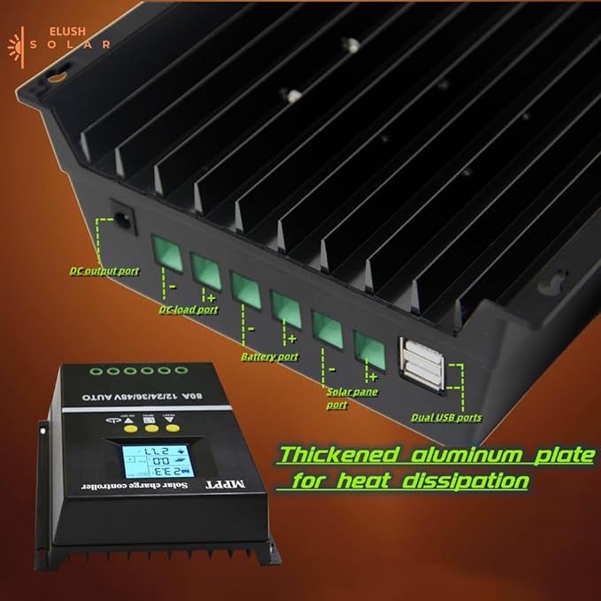 100A MPPT Solar Charge Controller 12V 24V 36V 48V LCD Display Battery Intelligent Regulator Max 100V Input Dual USB for Lead-Acid/Lithium (100A)