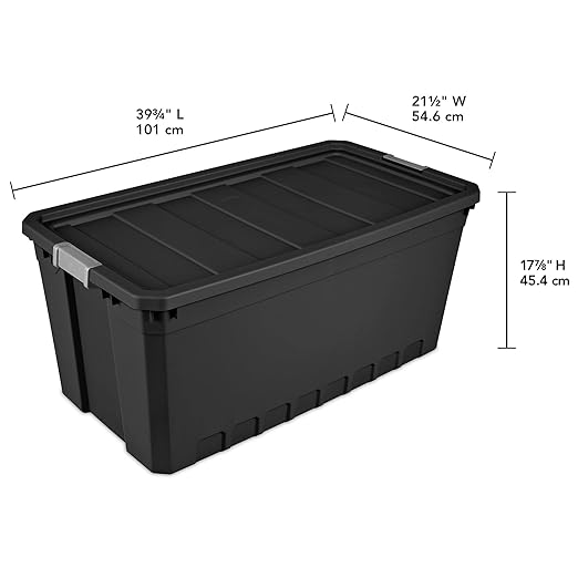 Sterilite 50-Gallon Large Stackable Rugged Industrial Storage Tote Container with Gray Latching Clip Lid for Garage Attic Worksite or Camping