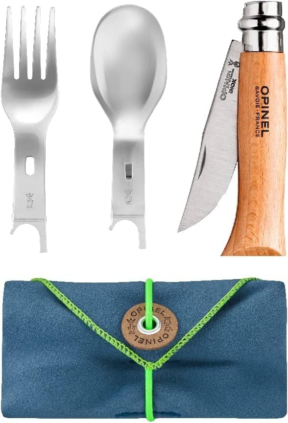 Opinel Picnic+ Cutlery Full Set No.8 Stainless Steel Knife Fork and Spoon Insert Micro Fiber Napkin