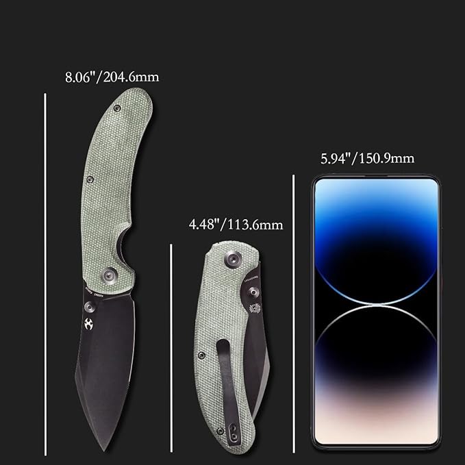 KANSEPT Nesstreet Pocket Folding Knife for Men EDC Camping 3.58'' CPM-S35VN Material With Green Micarta Handle Everyday Carry K1039A3