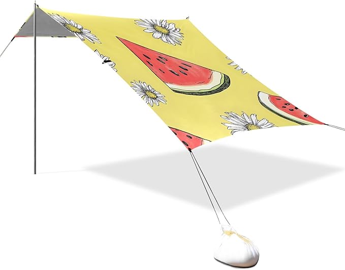 ALAZA Watermelon White Chrysanthemum Pattern Beach Tent Sun Shelter Portable Canopy Sunshade for Outdoor Camping Picnics Backyard Fun 10x9 ft