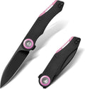 FLISSA Button Lock Folding Knife 3.1 D2 Steel Blade EDC Pocket Knife with G10 Handle Flipper Belt Clip Bearings for Outdoor Camping Hiking Fishing Hunting Gift for Men &amp Women (Purple)