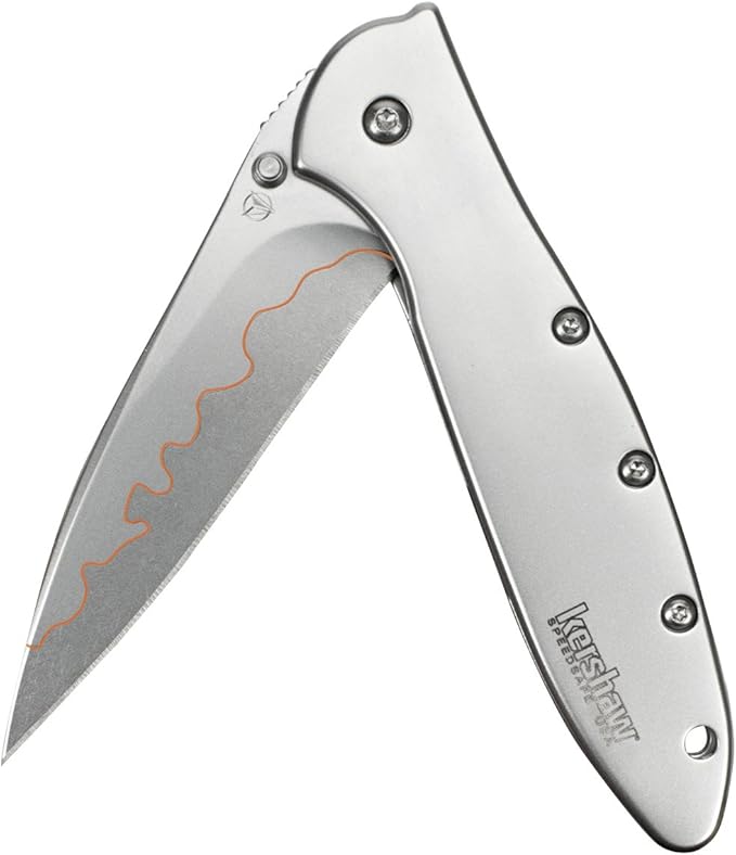 Kershaw Leek BlackWash Pocket Knife (1660BLKW) 3 Sandvik 14C28N Steel Blade 410 Stainless Steel Handle BlackWash Finish SpeedSafe Assisted Open Frame and Tip Locks Reversible Pocketclip 3 OZ
