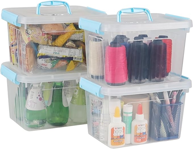 Hespama 6 Quart Storage Bin Plastic Latching Box/Container with Lid 4 Packs