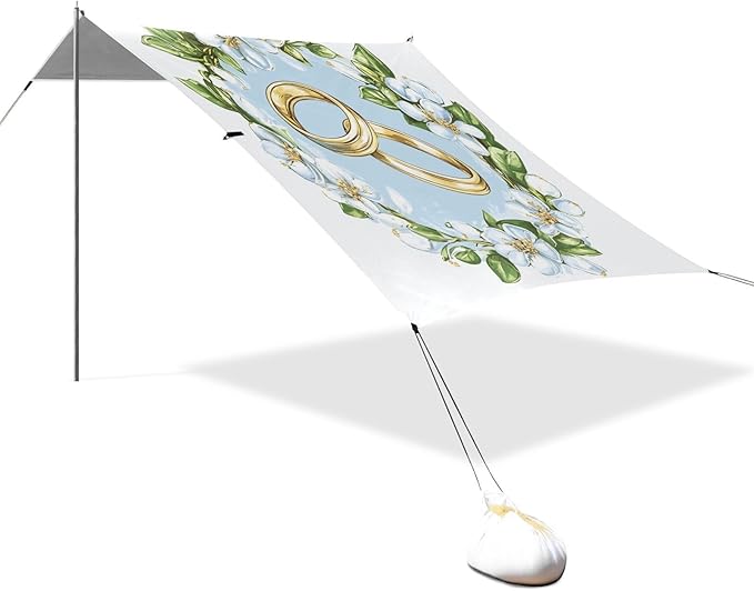 ALAZA Wedding Rings Wreath Beach Tent Sun Shelter UPF50+ Protection Beach Shade Canopy w/ 4 Sandbags for Outdoor Camping Fishing Backyard Fun Picnic 10x9 ft