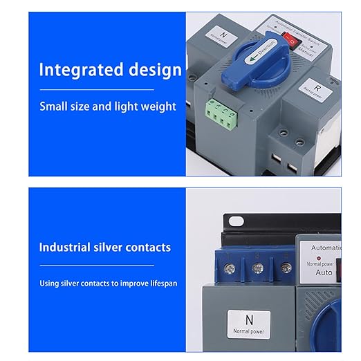 63A 110V Dual Power Automatic Transfer Switch Manual Transfer Switch 50/60Hz Din Rail Mounted Mini ATS 2/3/4P 63/32A for Hone Generator and Backup Power RV (4P 63A)