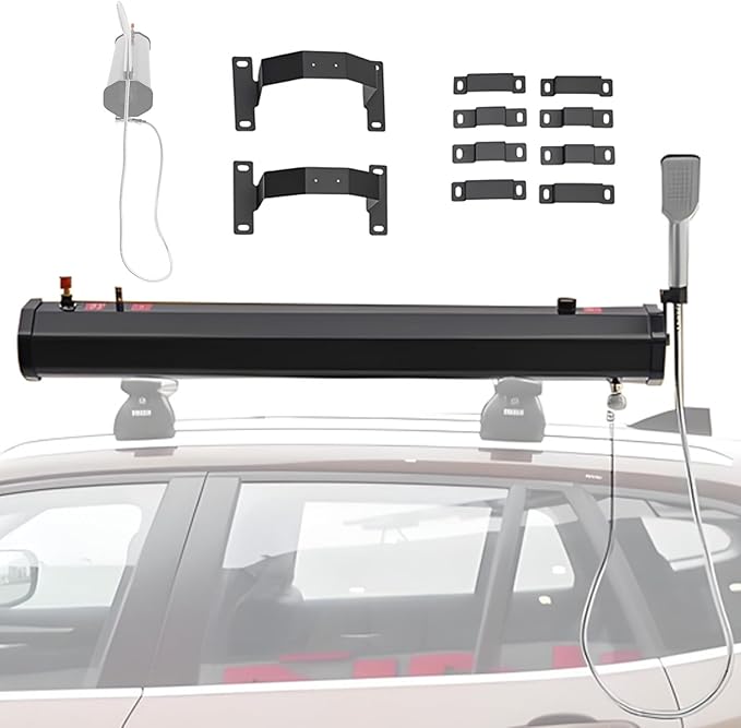 18L/20L/30L Pressurized Water Tank Camping Shower Portable Solar Car Camping Shower Kit Roof-Mounted Roof Rack Water Tank with 1.5m Water Hose &amp Shower Head30L