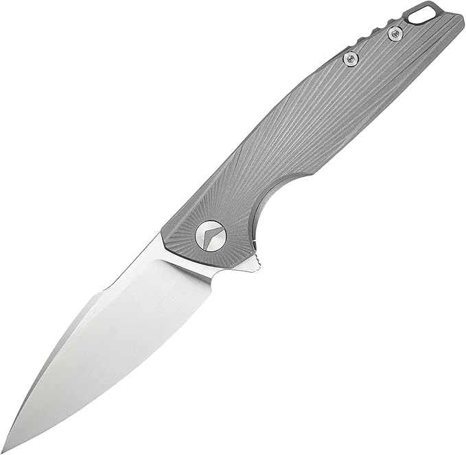 Folding Knife Pocket Knife EDC Knife with Clip Survival Knife Hunting Knife - M390 Steel Titanium Handle - Outdoor Hunting Hiking Survival Camping Knife with Sheath Gifts for Men (Grey)