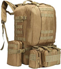 55L Tactical Backpack with Waterproof Ventilated Built Up 3 MOLLE Bags Anti Pressure Rucksacks for Travelling(Khaki)