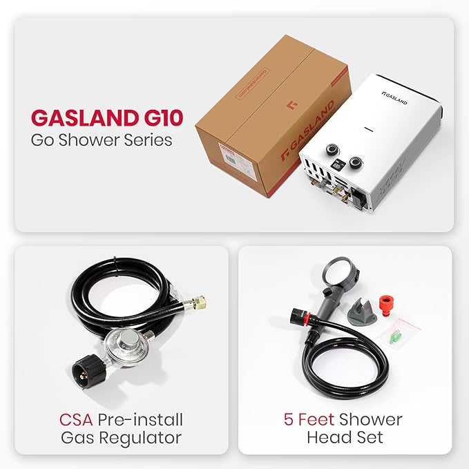 GASLAND Goshower G10 2.64GPM Outdoor Propane Tankless Water Heater Ultra Slim PortableCamping Propane Shower for Off Grid 68000 BTU
