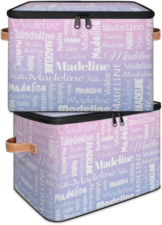 Custom Storage Basket with Name Personalized Keepsake Box with Zipper Lid Foldable Fabric Memory Bin Large capacity with Handle Pink Purple
