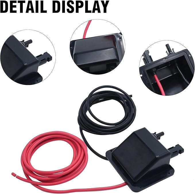 VIKKSAER Solar Cable Entry Gland Box 10FT 10AWG Soft Solar Extension Cable and Connector UV Resistance Dual Cable Entry Gland Housing on RVs Caravans Boats Campers (Black(10FT))