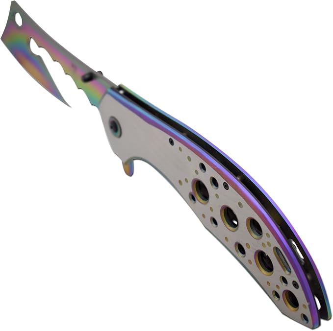 Snake Eye Tactical 12 Jumbo Huge Heavy Duty Ultra Smooth One Hand Opening Folding Pocket Knife Limited Edition Collectors Knife - Ideal for Recreational Work Hiking Camping (Rainbow)