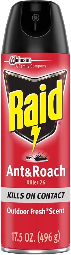 Raid Ant &amp Roach Killer Spray for Listed Bugs Keeps Killing for Weeks Fresh Scent 17.5 oz (Case of 12)