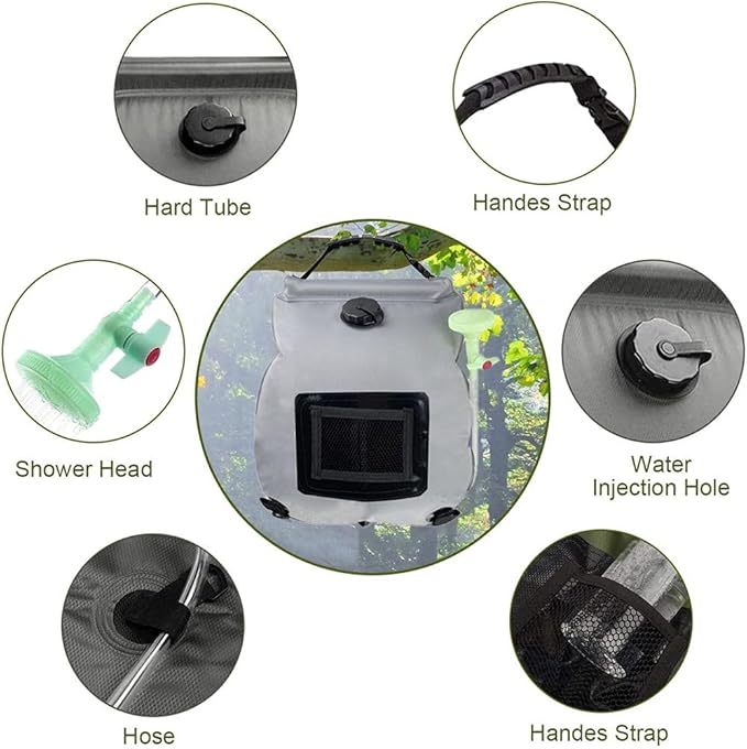 Solar Shower Bag 20L/5 Gallon Camping Shower Bag Portable Solar Camp Shower Bag with Upgraded Removable Hose &amp On-Off Switchable Shower for Camping Beach Swimming Traveling Hiking