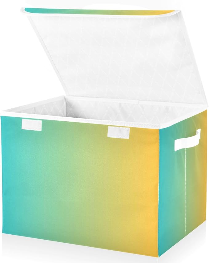 Turquoise Yellow Gradient Storage Container with Lid Collapsible Blanket Storage Clothing Storage Containers for Home