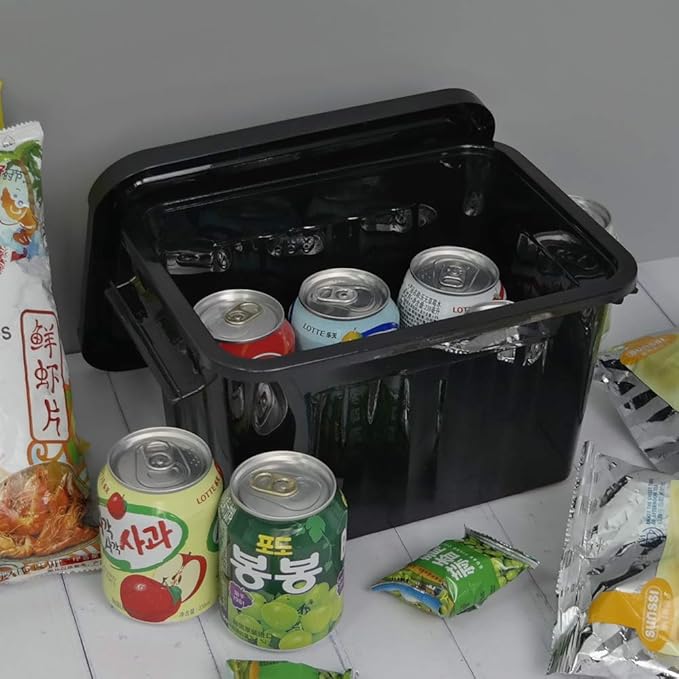 6 Quart Black Plastic Storage Latching Box Bin with Handles 6 Packs