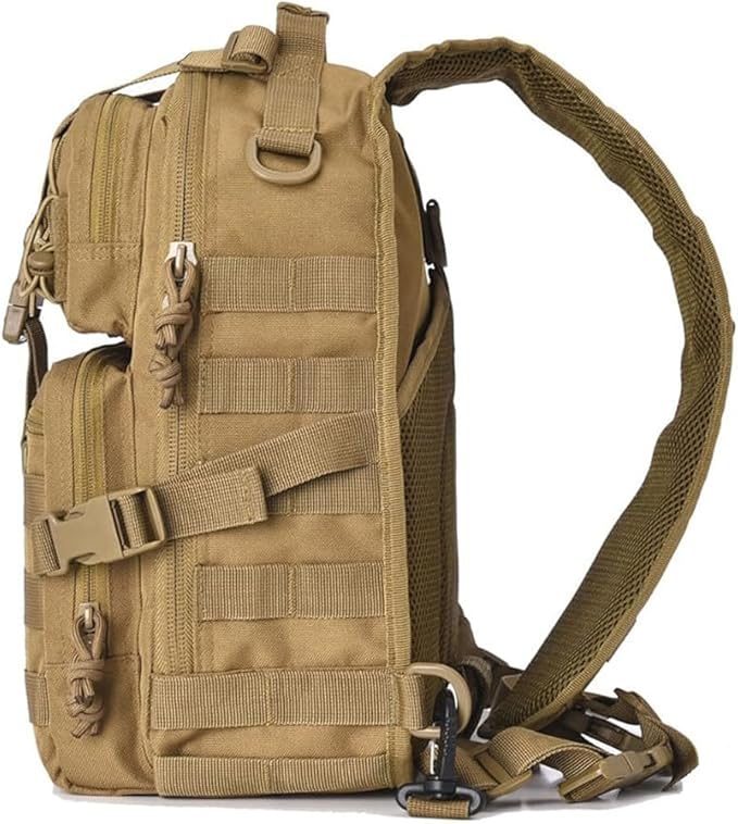 REEBOW GEAR Tactical Sling Bag Pack Military Rover Shoulder Sling Backpack EDC Molle Assault Range Bags Day Pack w/Tactical USA Flag Patch (Style 04-Tan)